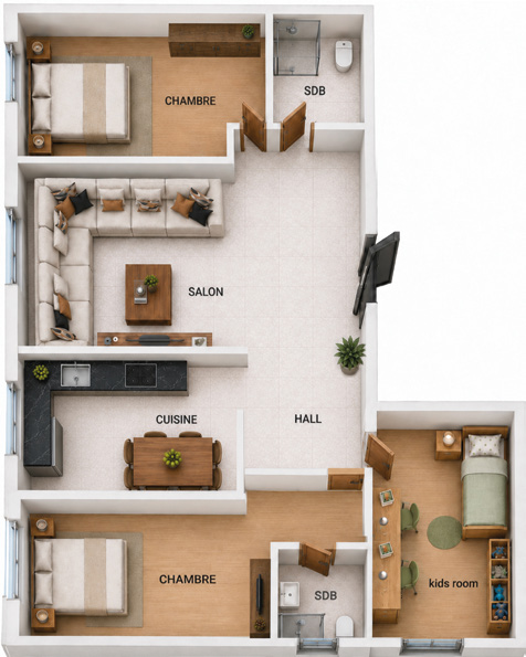 Plan appartement 3 chambres